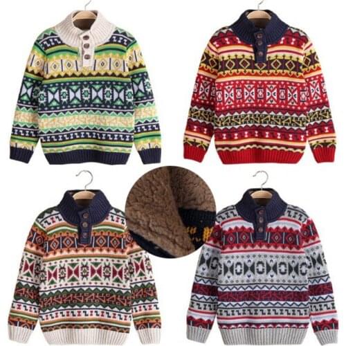 Childrens high collar and fuzzy clothing boys and girls pure cotton sweater thick