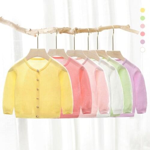 Baby Kids Knitted Cardigan Spring Summer Girls Long Sleeve Single Breasted Thin Knit Sweater Toddler Conditioner Jacket