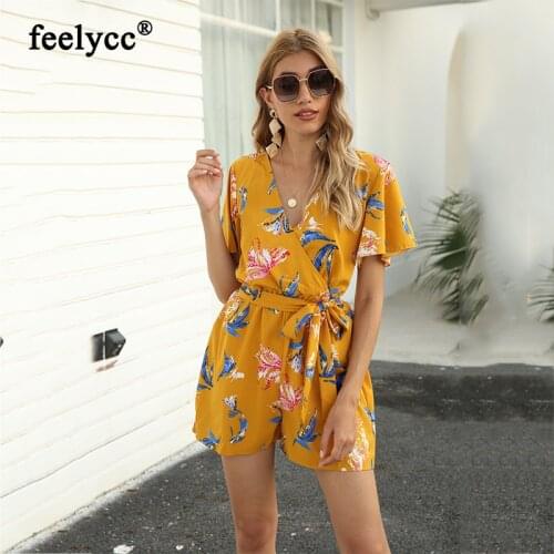 Women Summer Cloths Printed V-neck High Waist Strap Jumpsuit Playsuit Sexy Bohemian Printed Jumpsuit