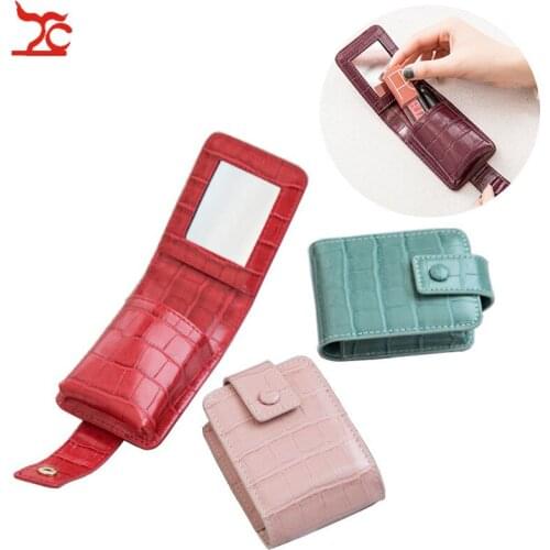 Travel Pouch Organizer PU Leather Portable Beauty Case Small Storage Cases Lipstick Cosmetic Bag With Mirror Makeup Bag