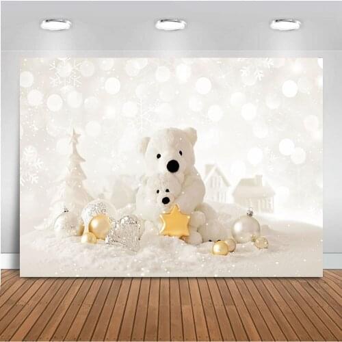 Snow sliver glitter backdrop for photography bear background for photo booth studio christmas tree snowflake backdrops bokeh