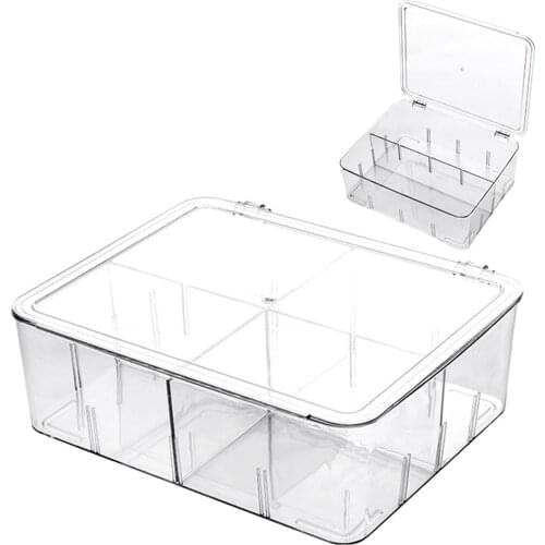 PET Fridge Food Divided Compartments Storage Box Container With Lid And Adjustable Divider