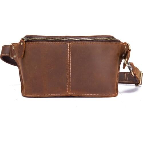 Crazy Horse Leather Waist Bag for Men Mini Sling Chest Pack Pouch Vintage Male Money Phone Belt Chest Bag Travel Card Coin Purse