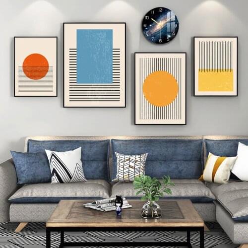 Colorful Geometric Abstract Canvas Painting Red Yellow Line Graphics Wall Art Poster Print Pictures for Living Room Home Decor