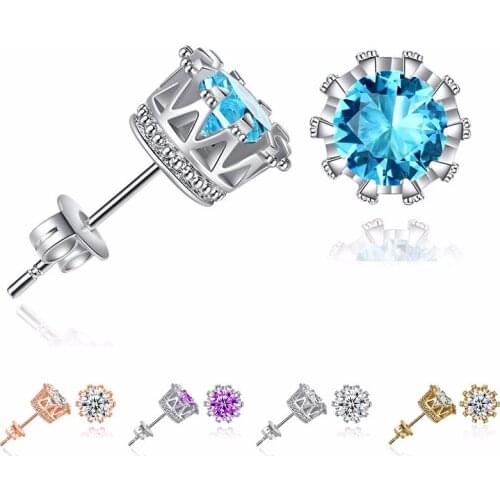 2019 hot sale silver color & gold color 6MM zircon crown stud earrings woman engagement / wedding gift jewelry drop shipping