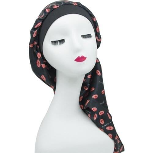 Peach-Yao 2021 Hot print long tube imitation silk night cap stretch beauty salon shower cap