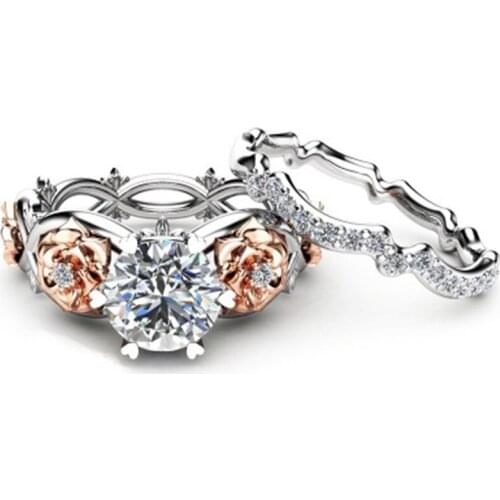 Hot Sale Hollow Plant Zircon Rose GoldColor Engagement Ring for Female Flower Rhinestone Wedding Rings Jewelry