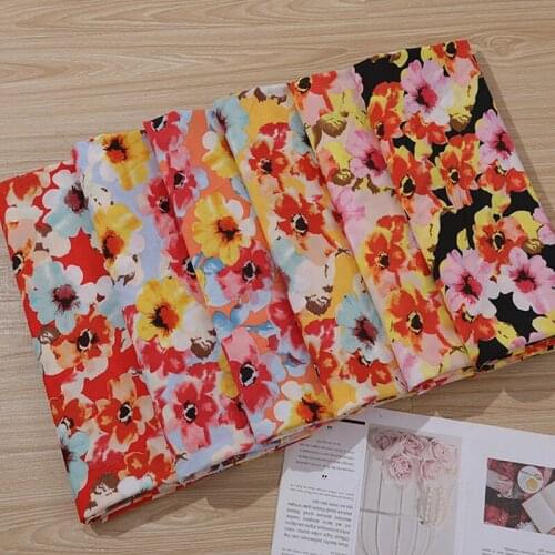 Fashion Dress Material Big Flower Stretchy Chiffon Tissue Fabric DIY Clothing
