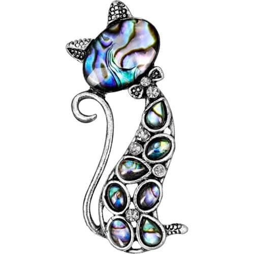 Cute Shell Cat Brooch For Party Gift Shell Metal Crown Rhinestones Enamel Pin Black Animal Brooch