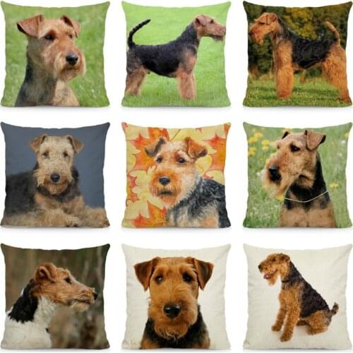 Cute Welsh Terrier Cushion Cover 45x45cm Throw Pillow Case Dog Pattern Decorative Pillows DWG051