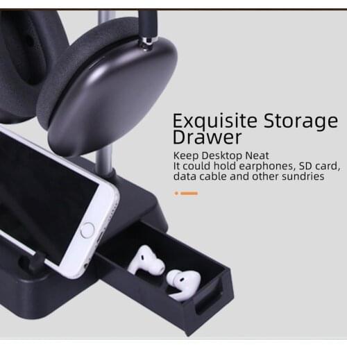 Aluminum Alloy Multi-function Electronic Devices Holder for Head-mounted Headphones or Mobile Phone Non-slip Silicone Pad