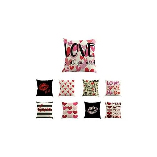 Fashion Cushion Cover Love Linen Throw Pillow Case Home Valentines Day Decor