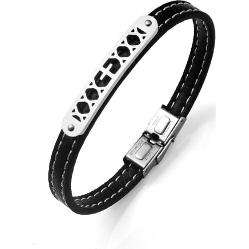 Fashion Hollow Rectangle Man Leather Bracelets Stainless Steel Bracelets Bangles for Women Simple Wristband Jewelry