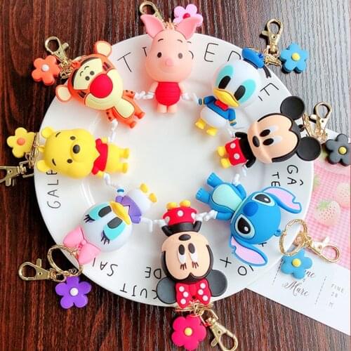 Cartoon Mickey Minnie Mouse Daisy Donald Duck Stitch Tiger Piglet Winnie the Pooh Action Figure Toys Disney Keychains Keyring