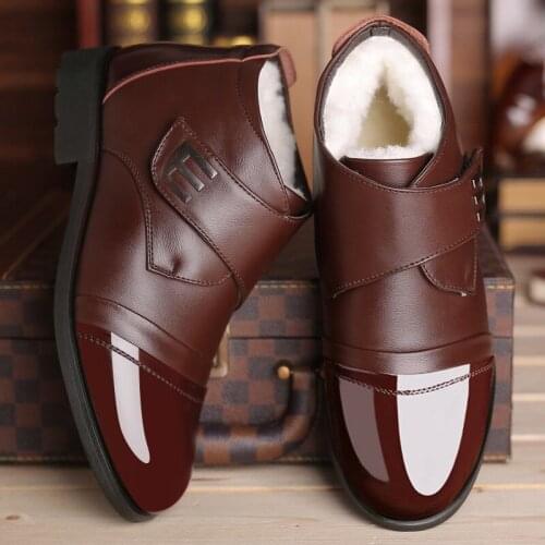 Winter New Genuine Leather Boots Men Loafers Slip On Shoes Classic Male Outdoor Warm Casual Motorcycle Boot Gentleman Shoes VII