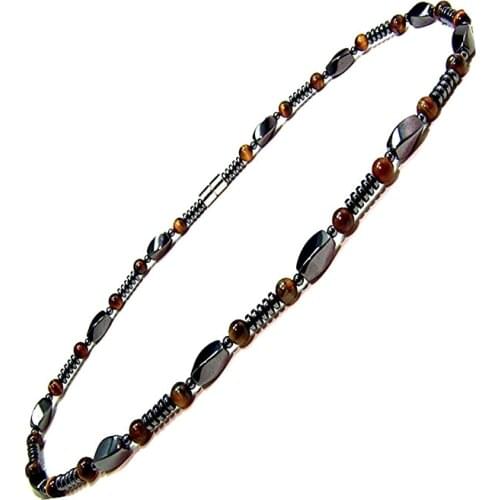 Black color Mens Magnetic Hematite Tigers Eye Bead Necklace 20 inches