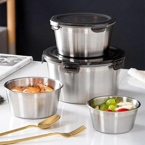 Set of 4 304 Stainless Steel Fridge Food Container Bento Storage Box Kitchen Items Lunch Organizer Refrigerator Accessories