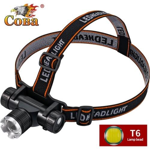 Coba Portable Rechargeable Zoom T6 Led Headlamp Fishing Headlight Torch Hunting Head Lamp Camping Headlamp Flashlight Head Light