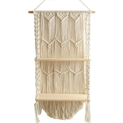 LUDA Macrame Wall Hanging Shelf Boho Shelf Hanging Wall Decor For Plants, Art, Picture Frames, Vintage Bohemian Home Decor