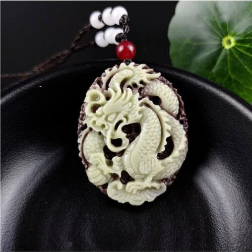 Natural jade Dragon Pendant Beads Necklace Charm Jewellery Fashion Accessories Hand-Carved Man Lucky Amulet Gifts