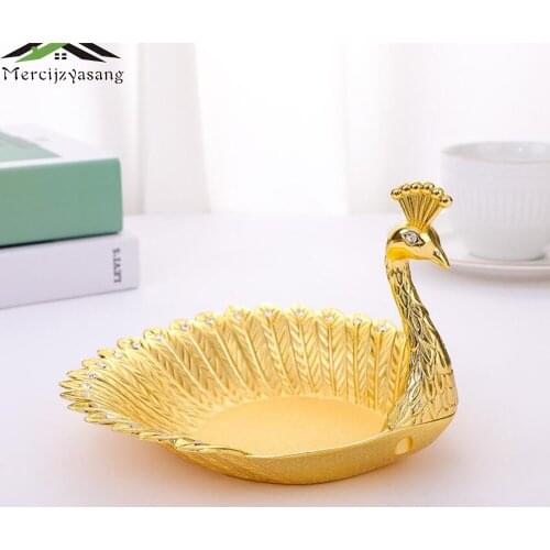 Nordic Storage Tray Peacock Plate Makeup Organizer Tray Dessert Plate Jewelry Display Home Storage Kitchen Decor LPZ008