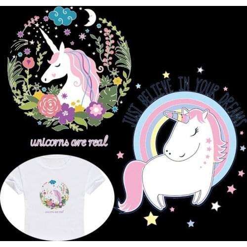 New Design Rianbow Cute Flower Unicorn Stickers On Clothes Children Favorite Heat Transfer Washable DIY Accessory Badges Patches