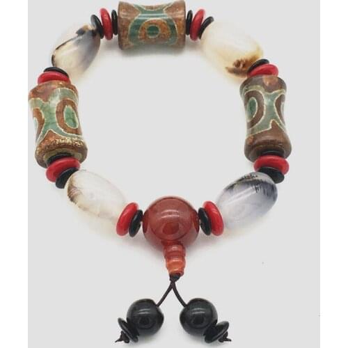 NEW Fashionable joker Irregular size natural irregular black and red noxy stone Bead bracelet 2pcs Bungee cord Men and wom