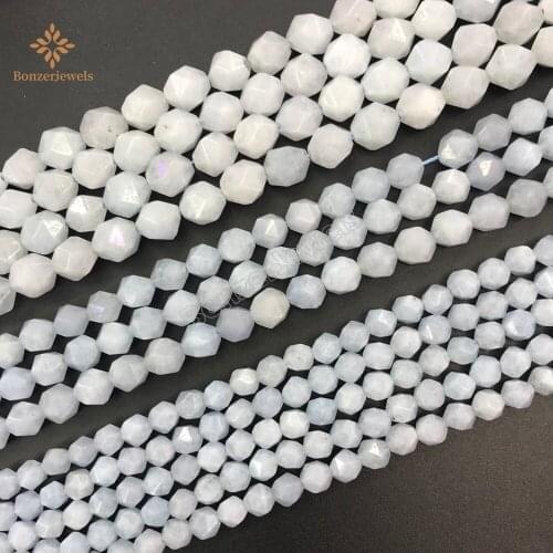Natural Quartzs Aquamarines Star Cut Polygon Beads Diamonds Faceted Stone Charm For Jewelry Making DIY Necklace 15" 6 8 10MM