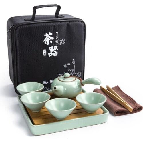 Ru Ware Travel Tea Set Household Tea Cup Teapot Simple Outdoor Japanese Kung Fu Quick Cup Portable Bag tea pot set