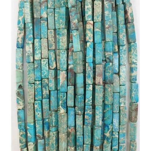 Rectangular 4*13MM Turquoise Blue Sea Jasper GemStone Natural Gem Stone Beads for Jewelry Bracelet making design DIY Necklace