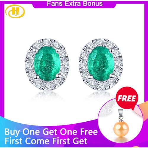 Hutang Genuine Emerald Sterling Silver Stud Earring 0.4 Carats Natural Emerald Exquisite Elegant Style Women Favorite Jewelry