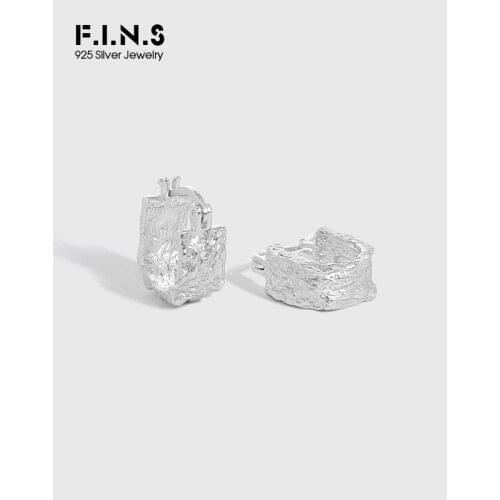 F.I.N.S Korean New Design Geometric Texture S925 Sterling Silver Square Ear Buckle Concave Convex Wrinkle Fine Hoop Earrings