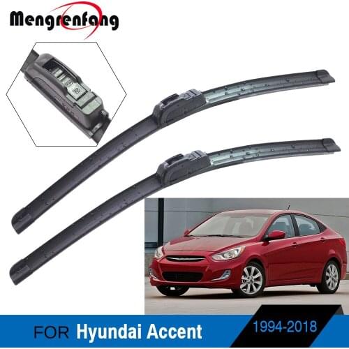 For Hyundai Accent Car Front Windscreen Wiper Blades Frameless Soft Rubber Wiper Blade J Hook Arms Accessories 1994-2018