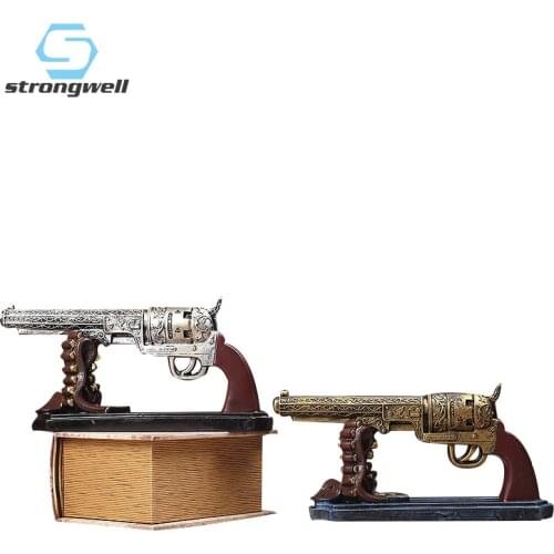 Strongwell Vintage Resin Gun Bullet Model Creative Crafts Retro Pistol Model Handicraft Figurine Ornament Desk Home Decor Gift