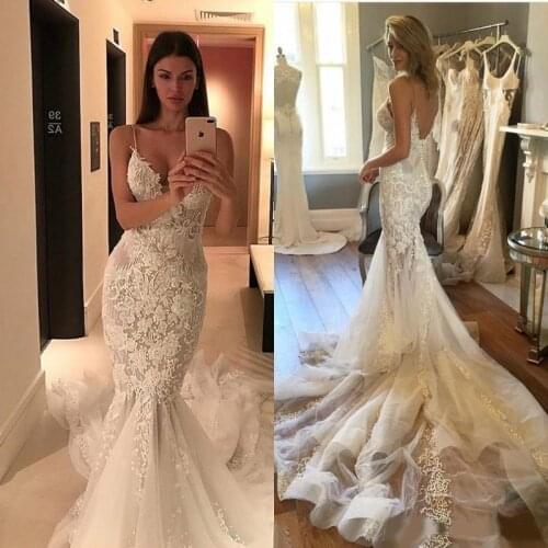 2020 Mermaid Wedding Dresses Applique Lace Wedding Dress Custom Made Backless Chapel Train Australia Designer Bridal Gowns