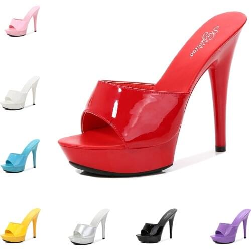 Shoes Women Slipper Summer Fine Heel 13cm Slipper Female Waterproof Slides Sandal Platform Bottom Sexy Shoes Stripper Pumps New