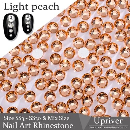Upriver Strass Super Shiny Glass Beads Light Peach Nail Art Rhinestones Flatback Non Hotfix Rhinestones for DIY Nail Garment