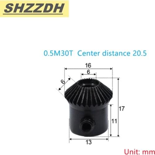 0.5M30T / 40T inner hole 6mm bevel gear standard hole 90 degree 45# steel quenching processing, fixed with screw holes