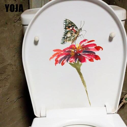 YOJA 13.2X22.1CM Watercolor Flowers And Butterflies Classical Toilet Decor Fashion Home Wall Sticker T1-1775