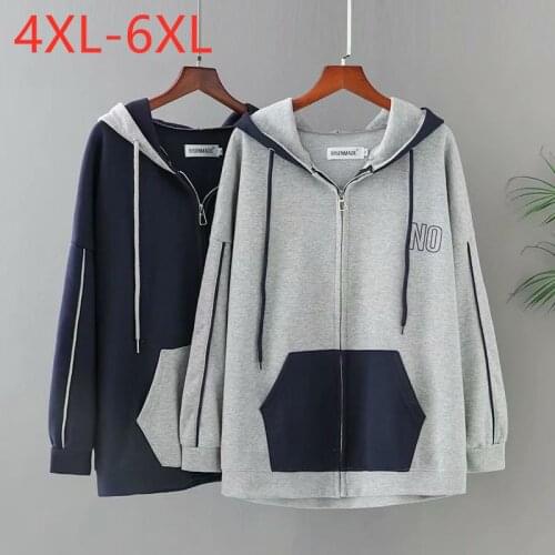 New 2021 Ladies Autumn Winter Plus Size Hoodie Jacket For Women Large Long Sleeve Loose Cotton Pocket Zipper Coat 4XL 5XL 6XL