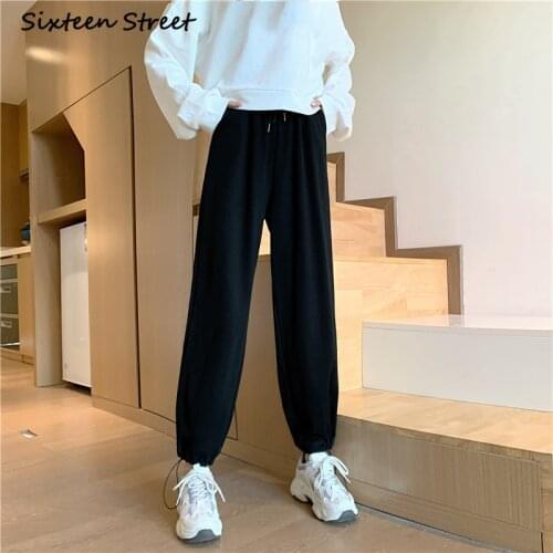 Streetwear Women Aesthetic Black Pants Sweatpants Baggy Casual High Waist Fashion Korean Harajuku Trousers Cotton Drawstring Y2K