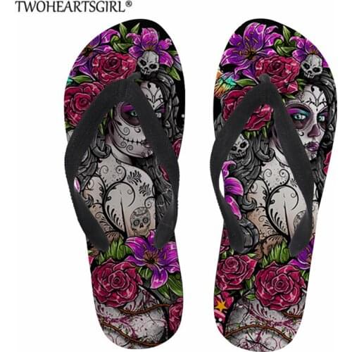 Day of the Dead Pattern Women Slippers Comfortable Summer Beach Sea Flip Flops for Ladies Skull Girls Print Rubber Flipflop