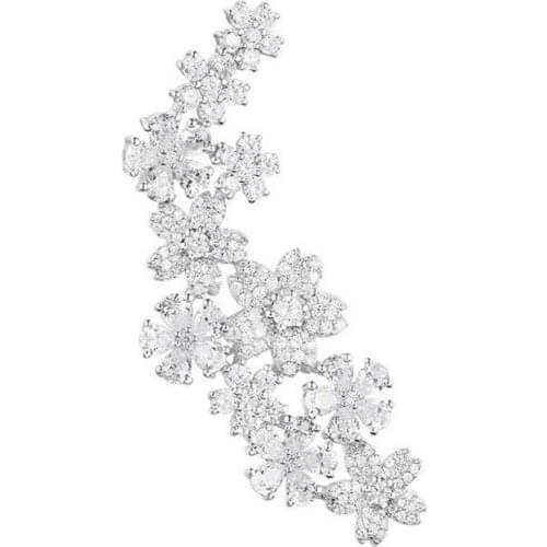 Single ear flower 925 sterling silver earrings, zircon floral earrings for women, fashion brand design, fine party jewelry