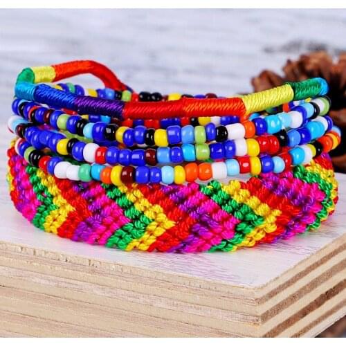 Bohemian Hand Woven Arrow Bracelets Multi Layer Beads Colorful Tassel Braided Friendship Bracelets For 3 Bff Women Fashion