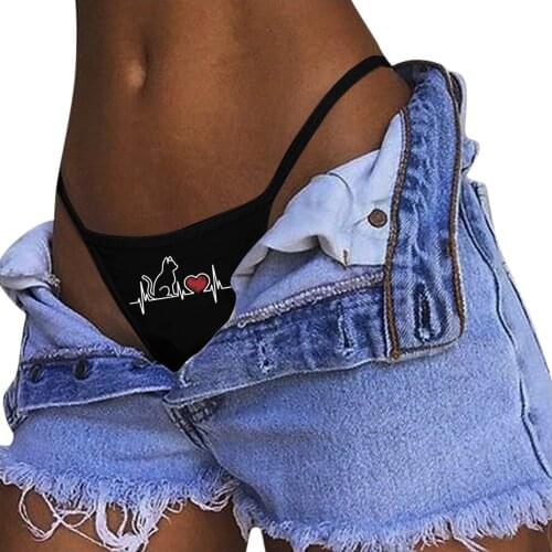 Women Porno Lovely cat Print Plus Size G-string black High Waist Elastic soft Intimate Underwear Exotic Mini Thong Micro Bikini