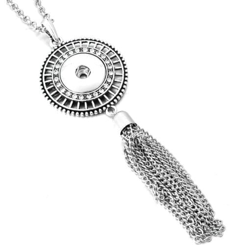 New Snap Jewelry Vintage Crystal Love Round Snap Button Long Tassel Necklace Choker Collar with 80cm Chain Snap Buttons Gifts