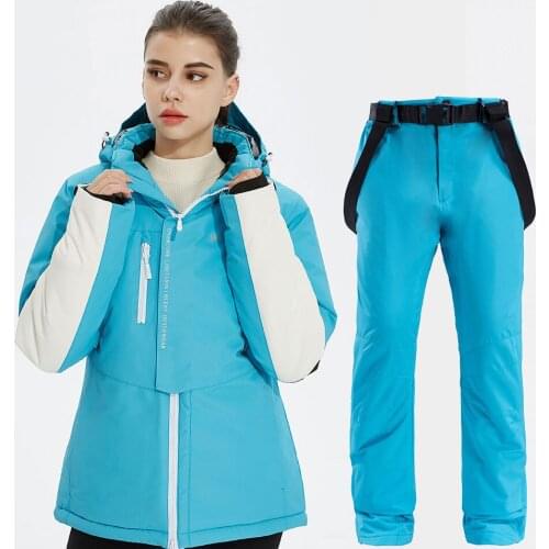 Winter Warm Ski Suit for Women Thick Outdoor Windproof Waterproof Ski Jacket Ski Pants Female Snowboarding Suit Ski Equipment