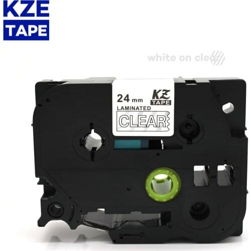 1pcs KZE 24mm 155 White on Clear Laminated Label Tape Cassette Cartridge ribbon compatible for p-touch label printers Tze-155