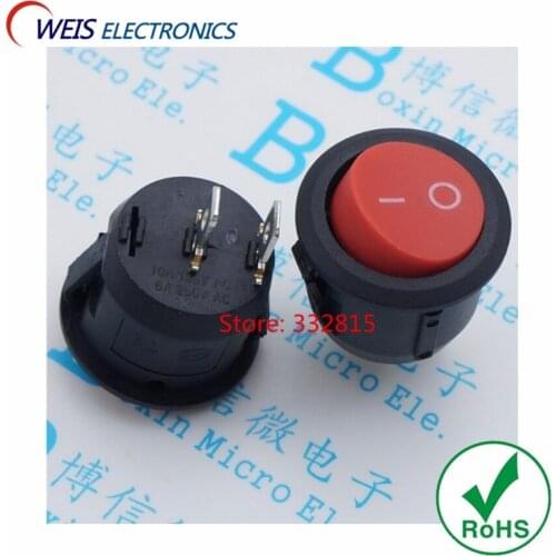 100PCS KCD1 20mm red Round Rocker switch 6A/250V 10A/125V 2-PIN 2position I/O button switches Free shipping D