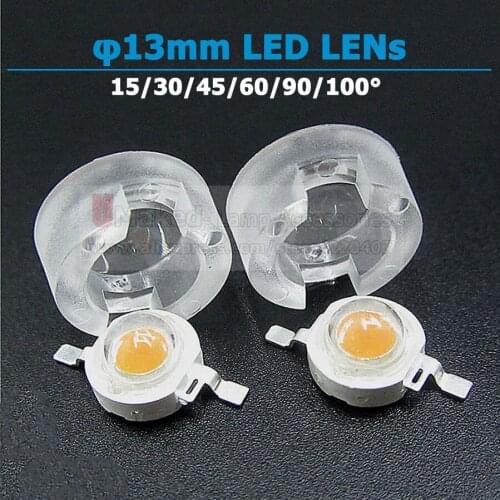 13mm mini IR Lens 15 30 45 60 90 100 Degree Needn't Holder For 1W 3W 5W High Power LED Diode Convex Reflector Collimator